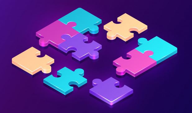 Illustration showing puzzle pieces that are joined in some places to represent the Fetola Business Incubator Blueprint.