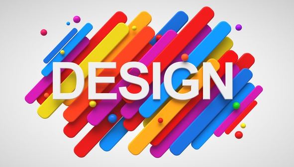 The word design on a colorful background