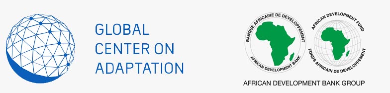 Illustration of a world globe with the copy "GLOBAL CENTER ON ADAPTION". Their are two images showing africa with the copy "AFRICAN DEVELOPMENT BANK GROUP"